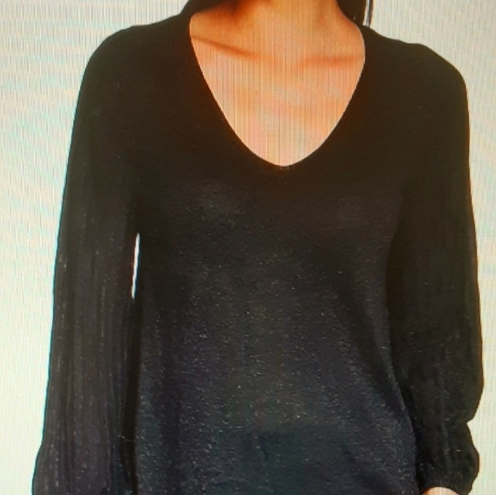 1. State Metallic V-Neck Sweater w/ Ribbed…